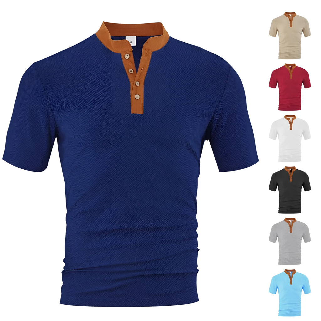 Men's loose short sleeve button-up shirt in polyester, available in six colours and sizes S to XXXL