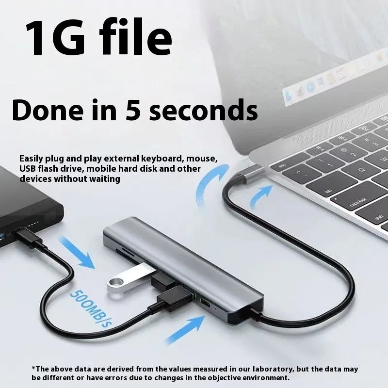Type-C 7-in-1 expansion dock with 15cm cable, aluminium casing, HDMI and USB ports