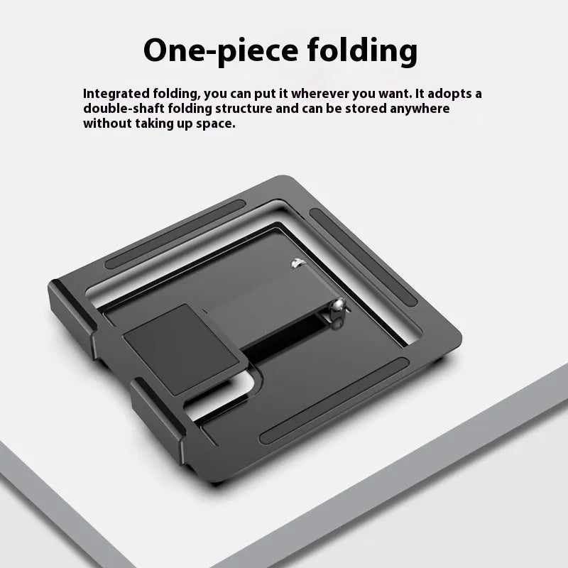 Foldable rotating alloy laptop stand bracket for notebooks, flat desktop multi-angle riser in black or silver