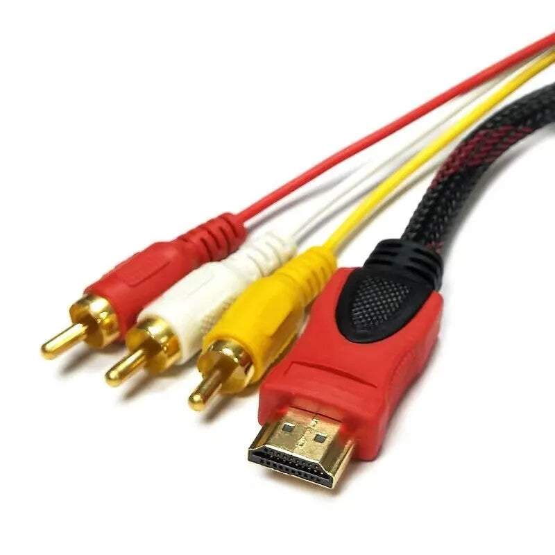 Black HDMI to AV15 M adapter cable with gold-plated connectors, length 1.5 metres
