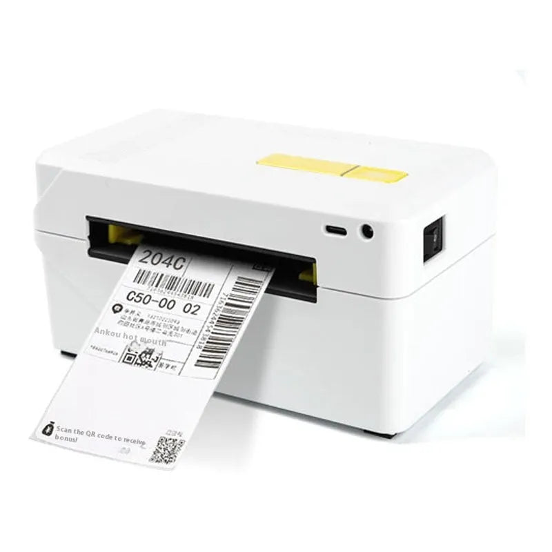 FlashLabel thermal label printer with USB cable, showing 3-inch and 4-inch label options for express orders