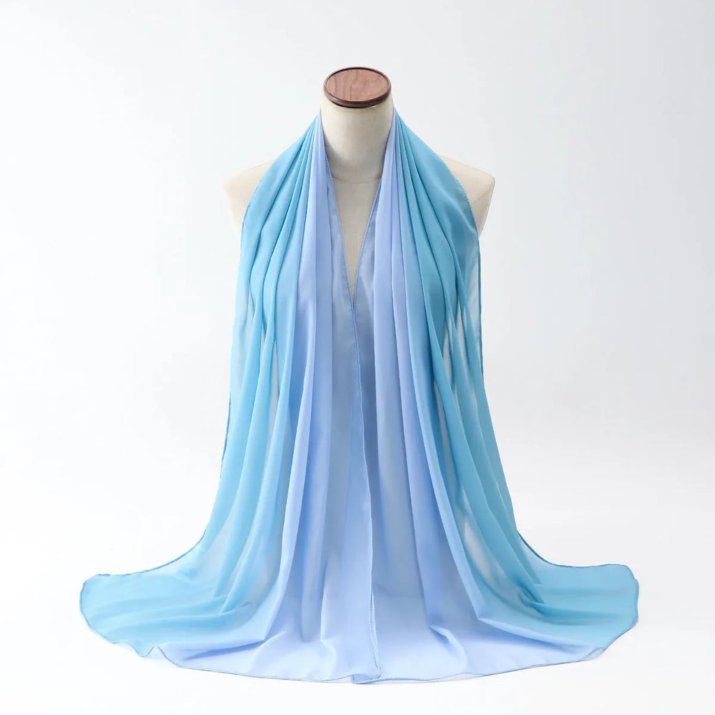 Extra-long chiffon summer scarf draped showing textured surface and multiple colour options