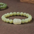 Grey Hetian jade leather show bracelet for women in ethnic style with polished beads