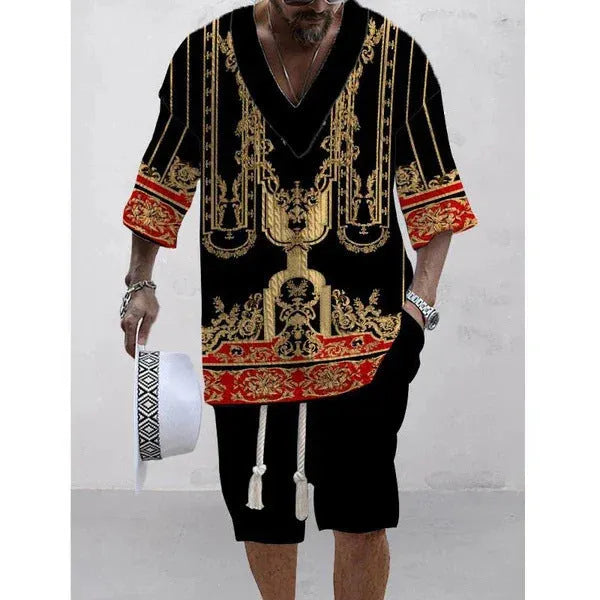 Loose casual short sleeve suit with matching shorts in polyester fabric, available in multiple colours and sizes S to XXXXL