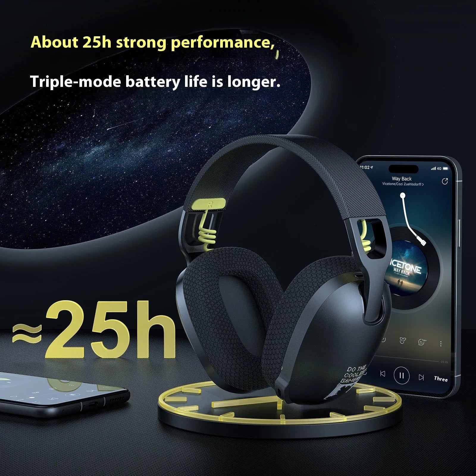 Wireless black and white gaming headset with noise reduction and Bluetooth connectivity