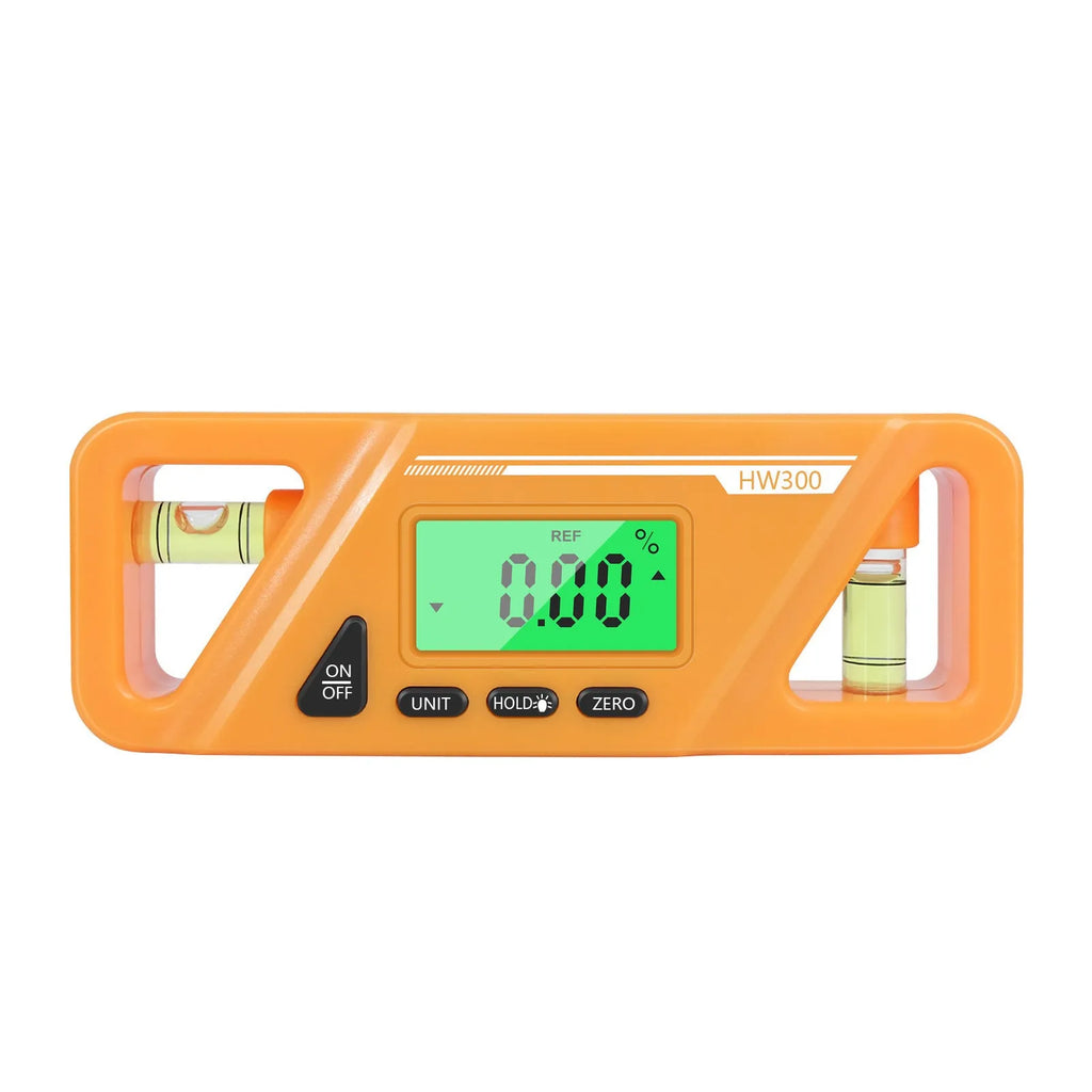 Digital inclinometer level meter with magnetic base showing angle display, measuring 115mm long