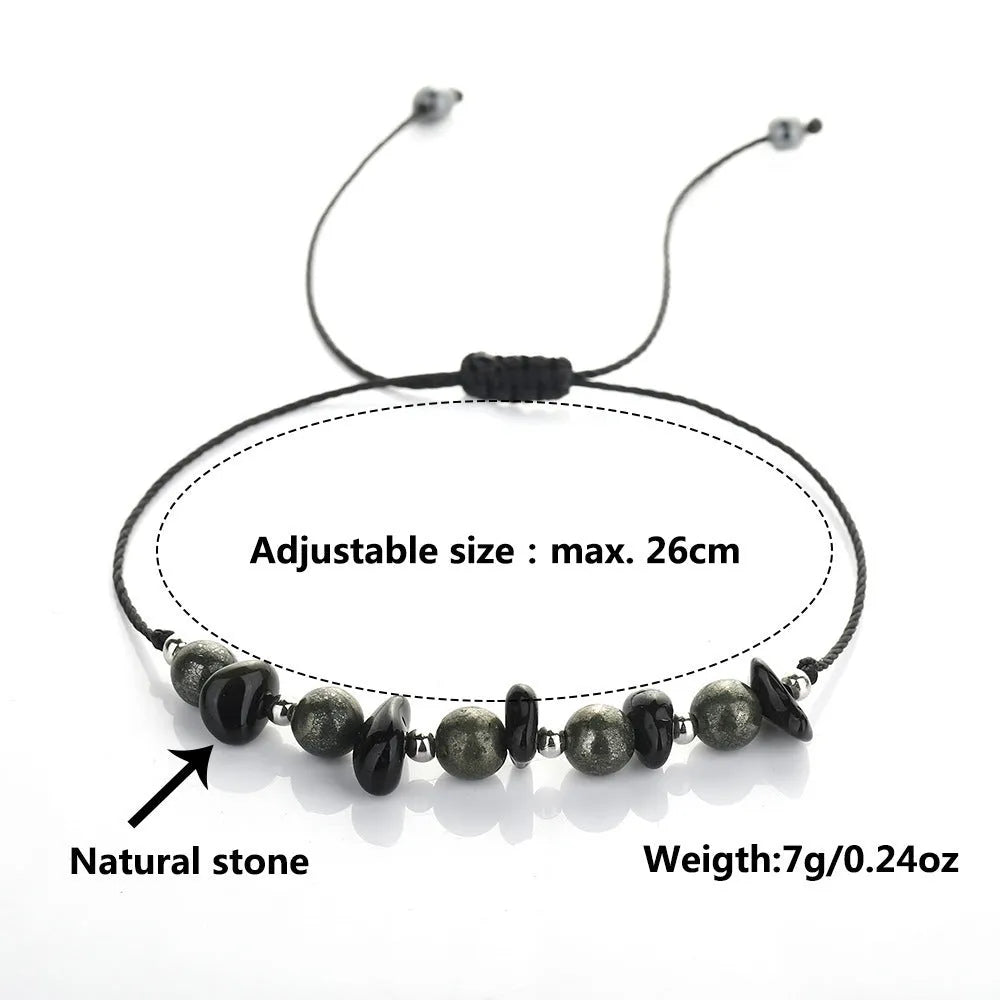 Black garnet stone bracelet with geometric gravel pattern and moon elements