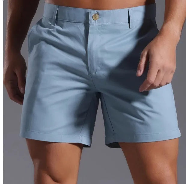 Men's solid colour cotton blend casual shorts with straight leg design