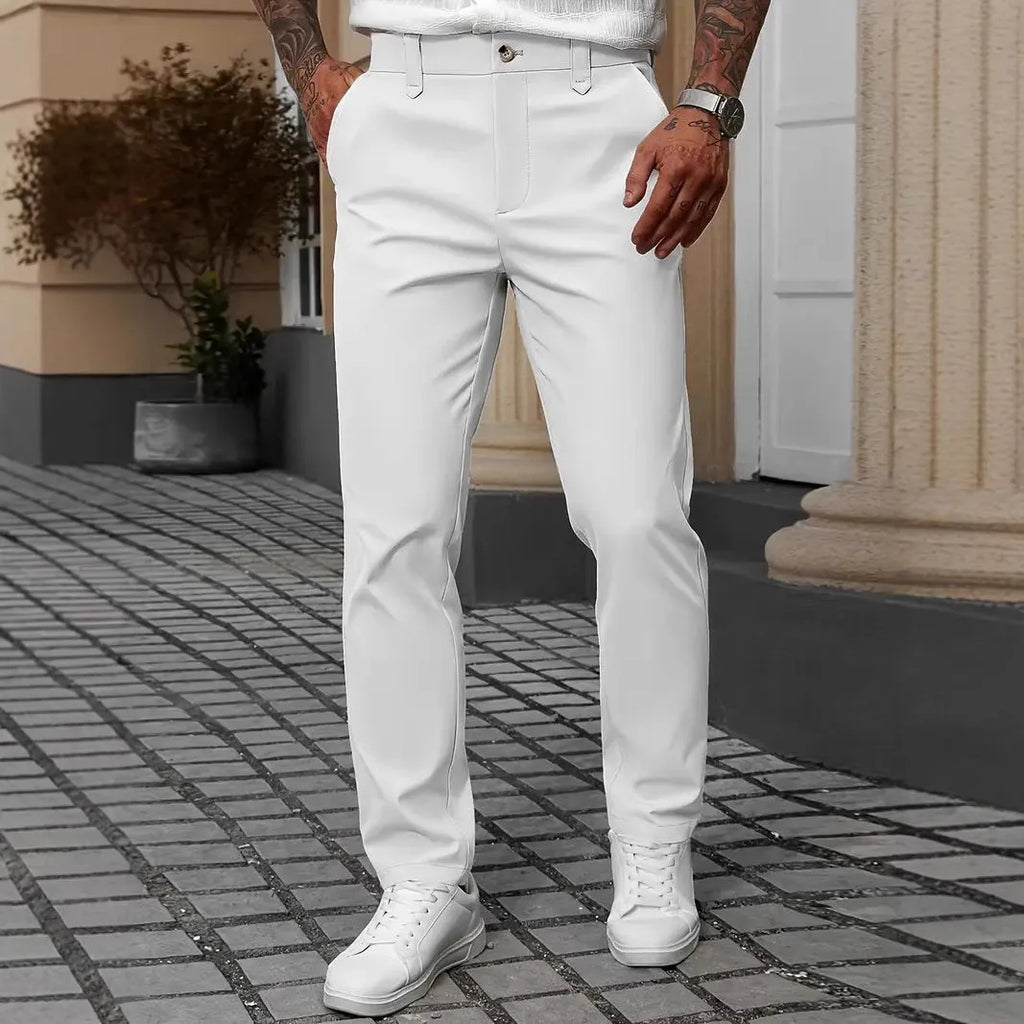Men's straight-leg business casual trousers in polyester fabric available in four colours