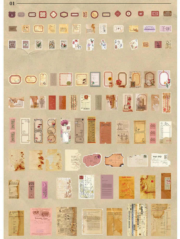 Cloud Book Series DIY material stickers pack with 200 sheets in four retro literary colour themes