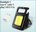 Mini keychain flashlight with COB LED, 400 lumens, USB rechargeable, three modes, hook and bottle opener.