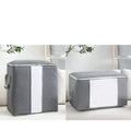 Non-woven storage bag for quilts and clothing with handbag design in beige colour showing seal function