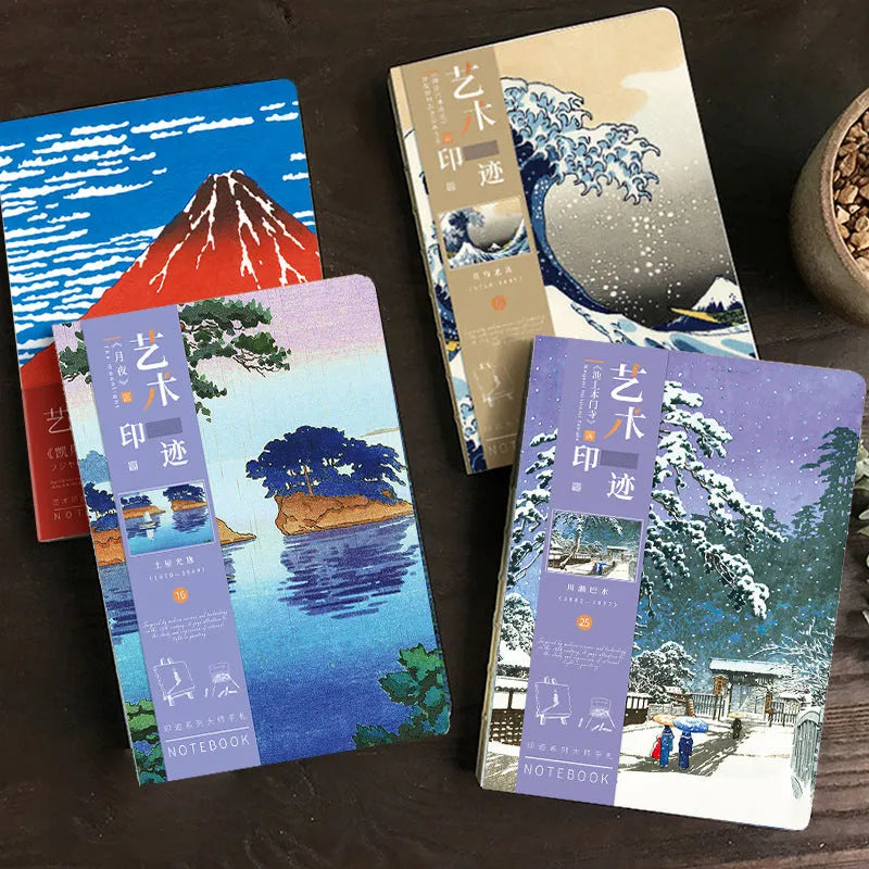 Ukiyo-e retro artist ledger with Kanagawa surfing cover, 13.2cm x 18.3cm size, and 100g Daolin paper for sketching