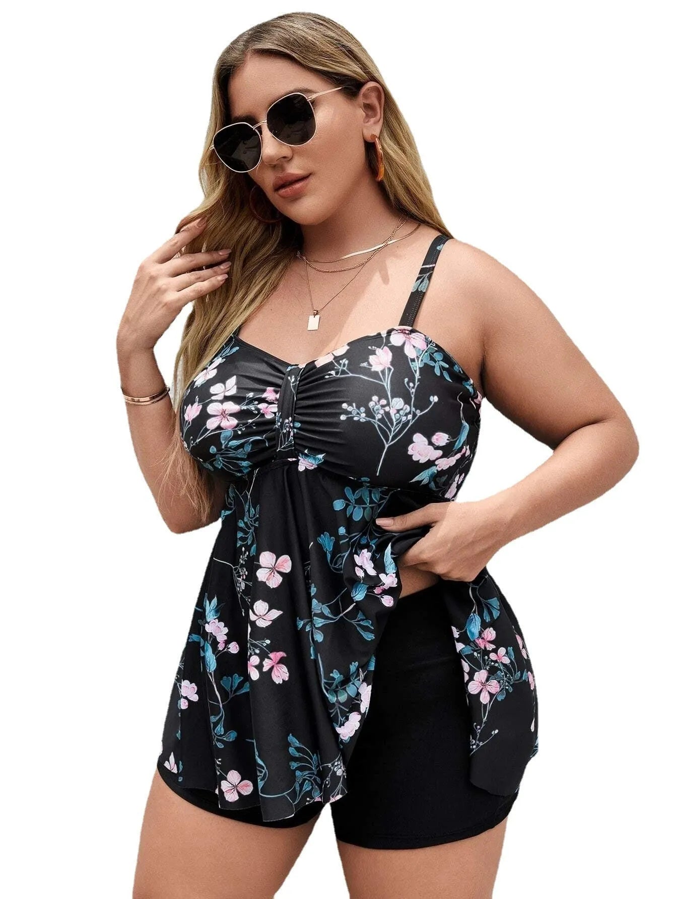 Women's one-piece swimsuit with split colour floral printing on high elasticity fabric
