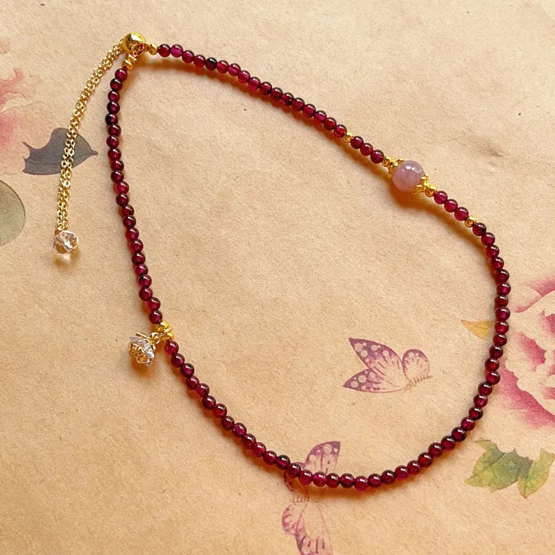 Women's handmade natural garnet double ring bracelet in H311 colour