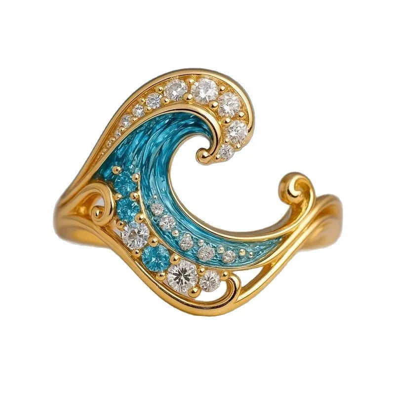 Gold creative ring with micro inlay texture from the Hailang series, shown on a model finger.