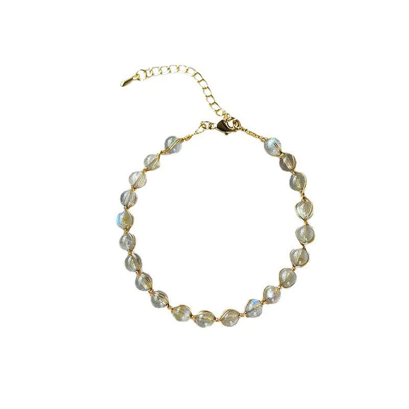 Women's 14K gilded bracelet with 6MM natural moonstone crystals in starry sky design