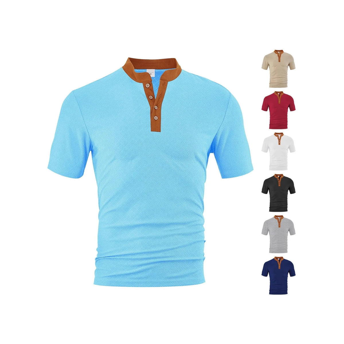 Men's loose short sleeve button-up shirt in polyester, available in six colours and sizes S to XXXL