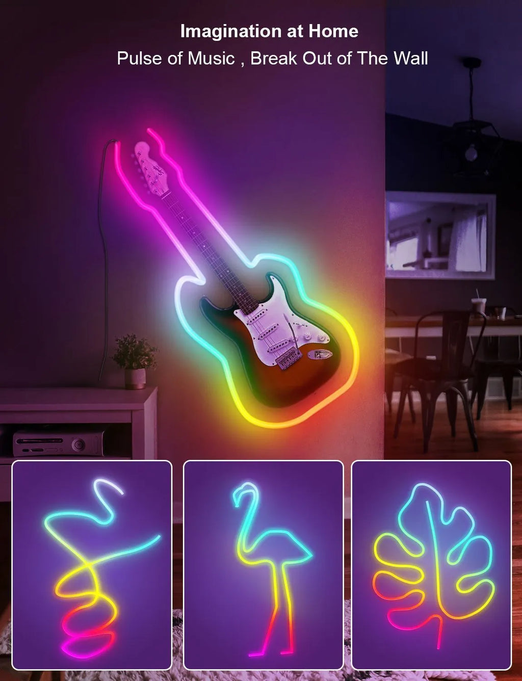 3-metre flexible RGB neon light strip with USB connector and remote control for interior lighting