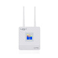 Home office LTE router with two external antennas, USB cable, and power adapter for 4G network sharing