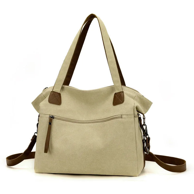 Large capacity retro canvas shoulder bag for women with internal organisation compartments
