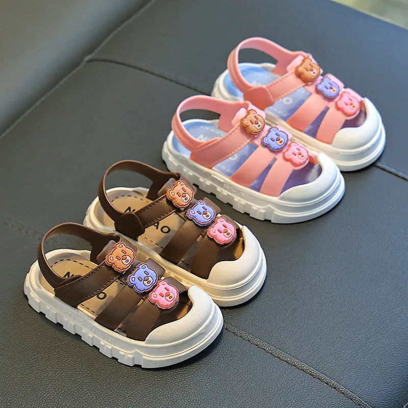 Boys' non-slip sandals with cartoon pattern, PVC sole, Velcro fastening, pink brown or black, sizes 21-30