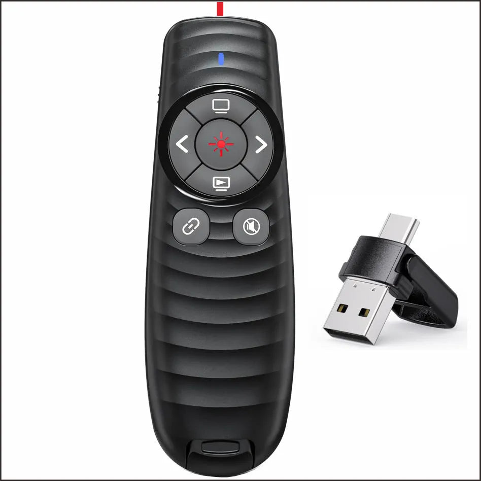 Dual receiving laser pointer remote control in black or white with ABS ROHS housing for presentations