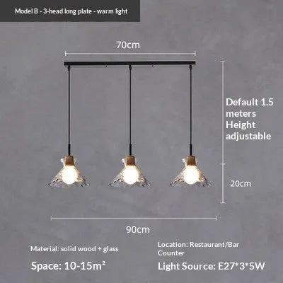 Three-head retro cafe bar pendant light in minimalist style, 220V warm light, long or round plate ceiling mount for study room or dining room.