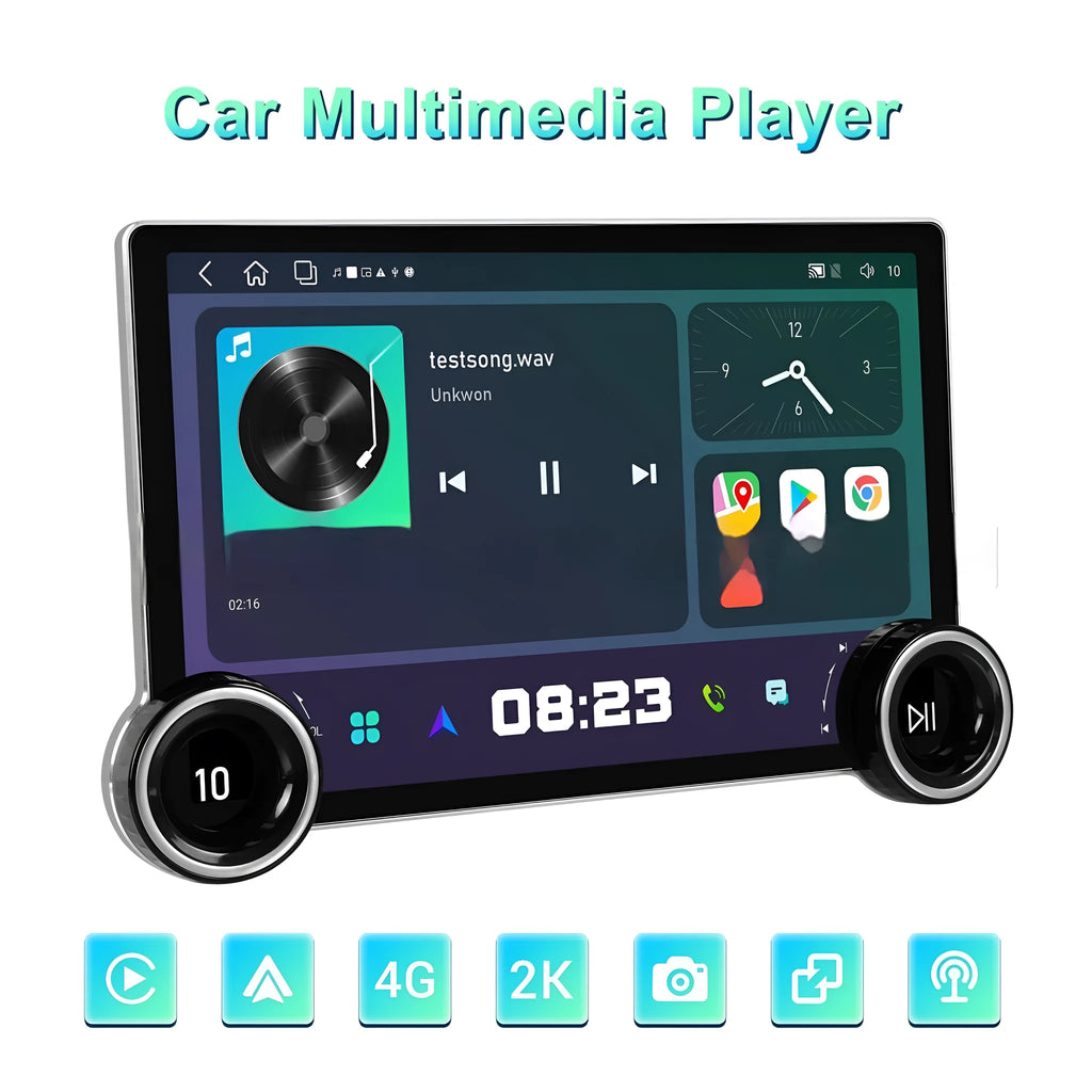 11.8-inch double knob Android car multimedia player with QLED screen and wireless CarPlay compatibility