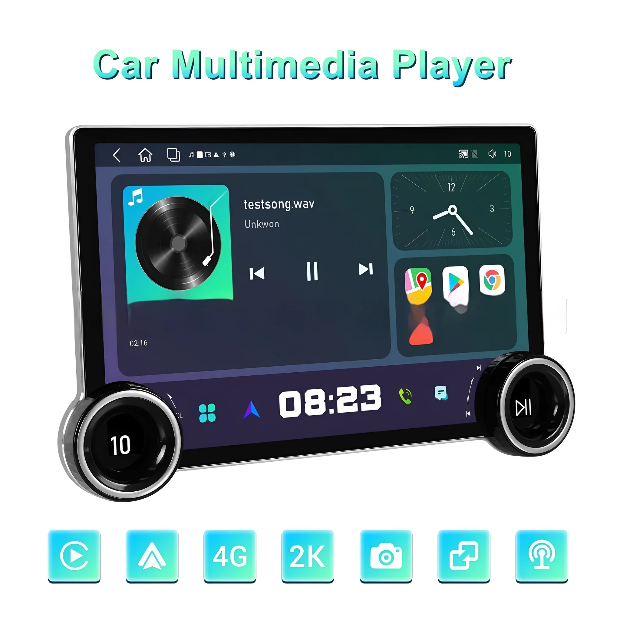 11.8-inch double knob Android car multimedia player with QLED screen and wireless CarPlay compatibility