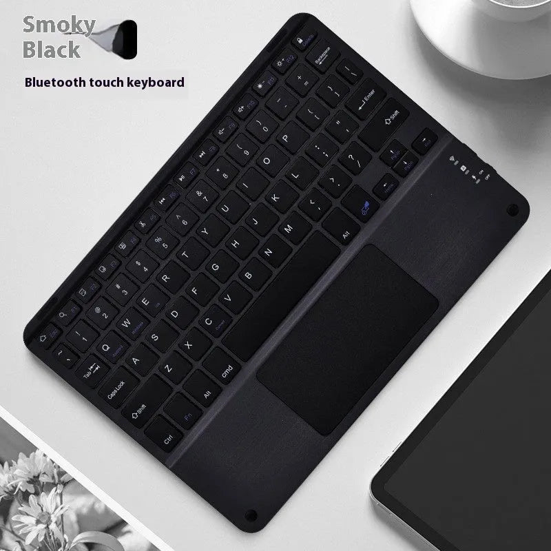 Square Hat Touch Bluetooth wireless keyboard with full-colour touch keys in various colours on a desk