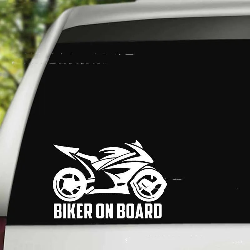 Reflective motorcycle car sticker in PET material, showing 10x15cm or 14x20cm size options in various colours for safety.
