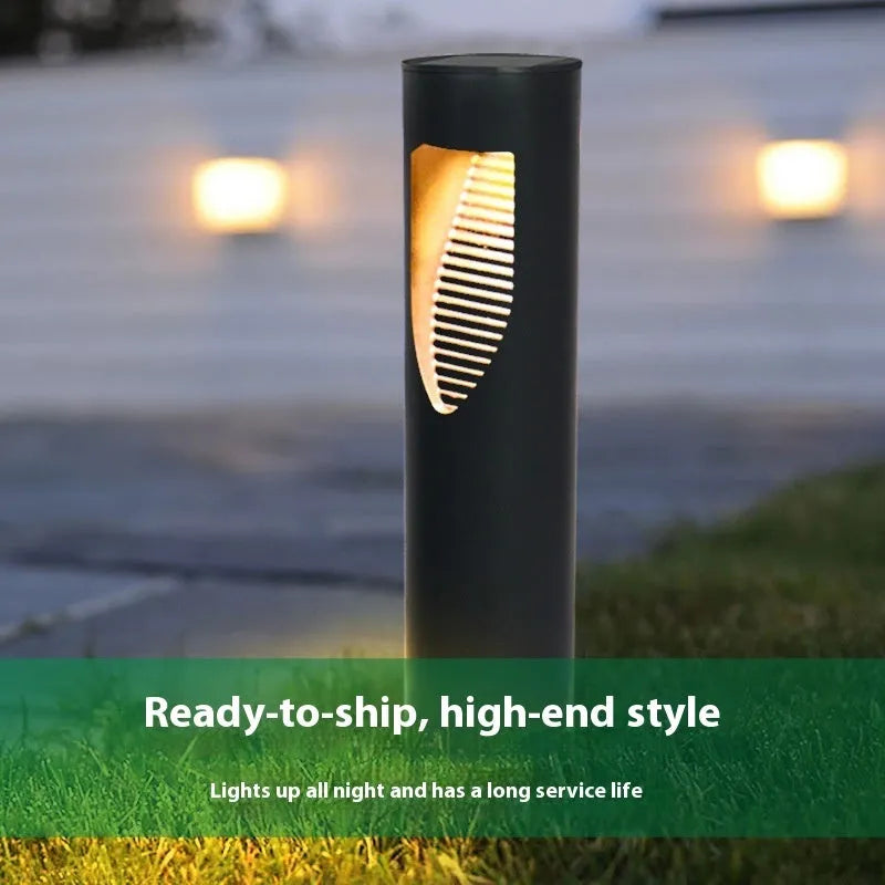 Black geometric solar garden light with abstract design for outdoor decoration
