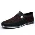 Men's grey and white square toe casual shoes with a low-top synthetic leather upper and flat rubber sole.