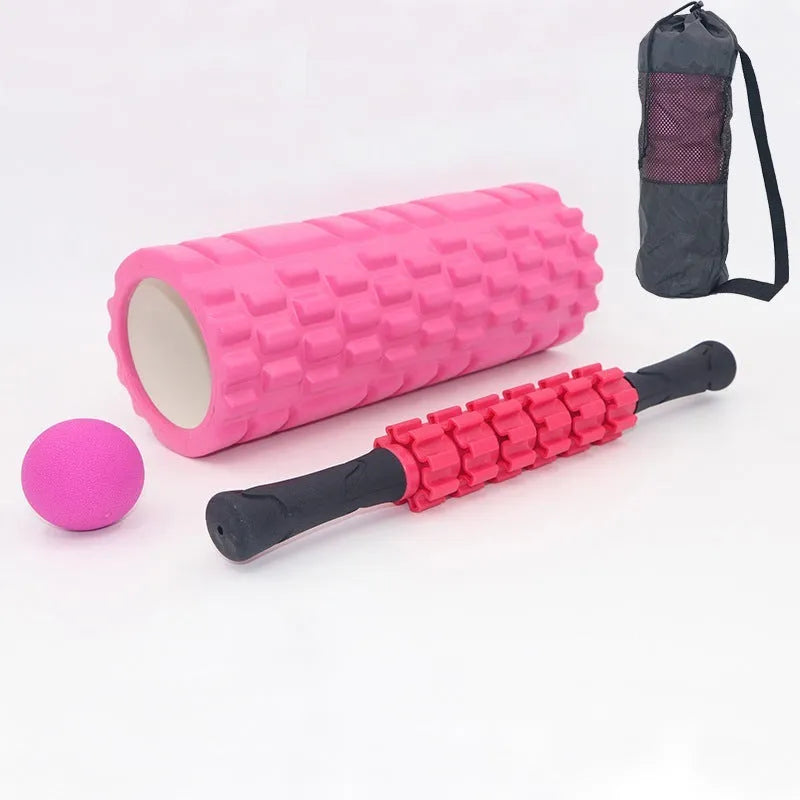 Black fitness foam roller with 33cm massage bar set for health massage and muscle relief