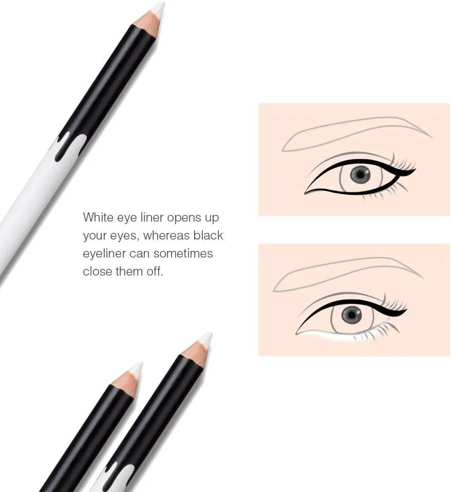 12 white and black retractable makeup pencils with sharpener for eyebrows, eyeshadow and lips