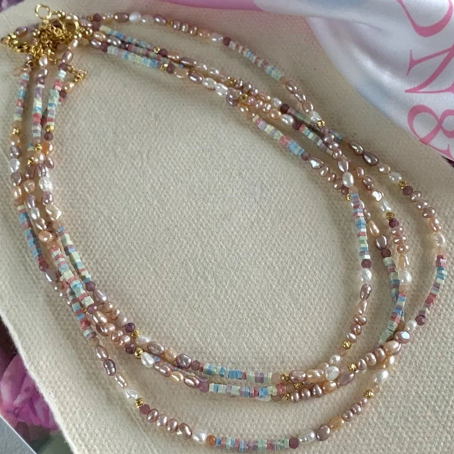 Handcrafted natural pearl bracelet and necklace set with 14K gold-plated finish and U-shaped design