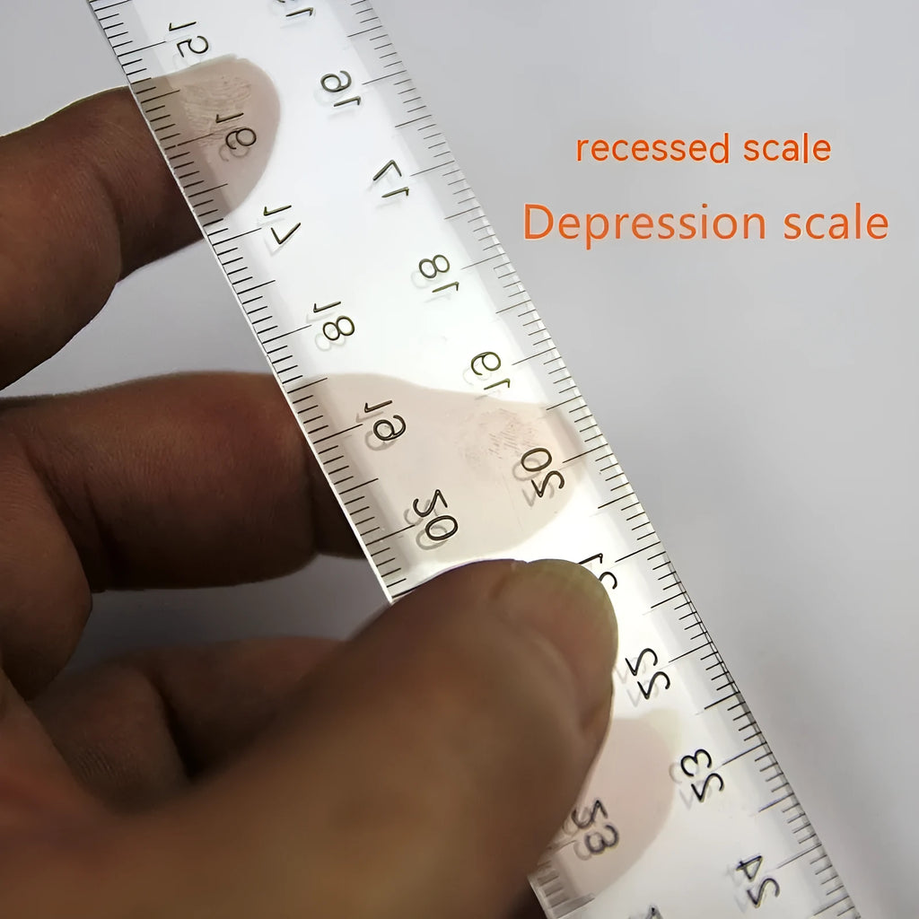 30cm plastic T-shaped ruler with measurement scales in transparent or orange yellow colour options