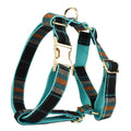 Green retro pattern dog collar, leash, bow, and vest four-piece accessory set