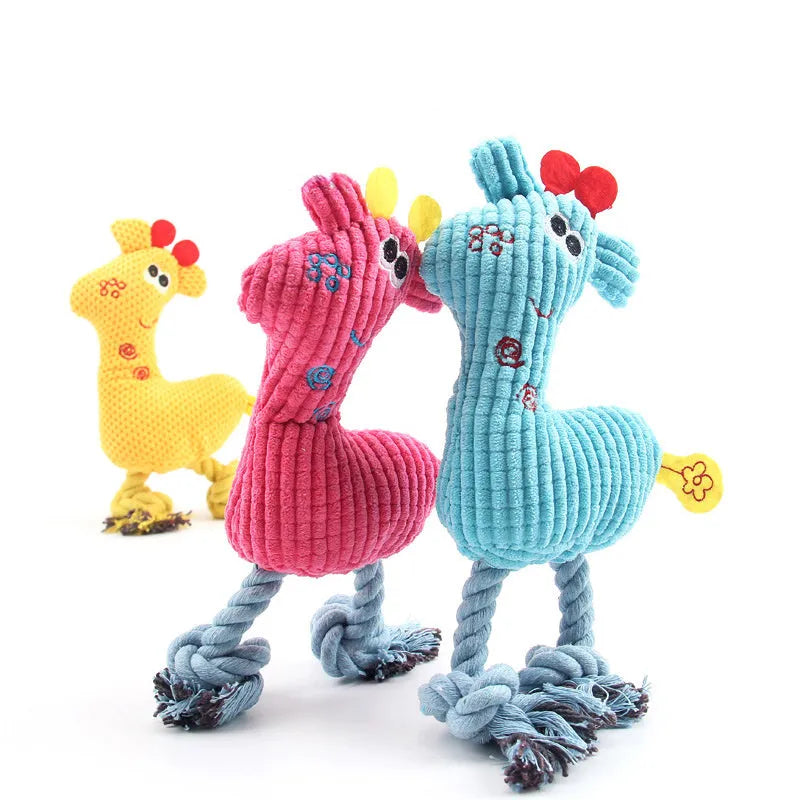 Blue deer-shaped plush dog toy with corn grain texture, measuring 20 cm long with integrated sound module