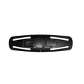 Black seat belt clip measuring 14.5cm by 4cm made from Nylon PA66 for securing vehicle seat belts