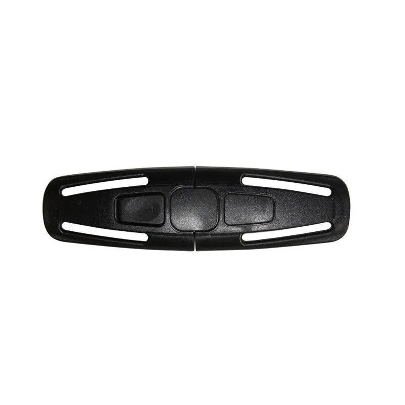 Black seat belt clip measuring 14.5cm by 4cm made from Nylon PA66 for securing vehicle seat belts
