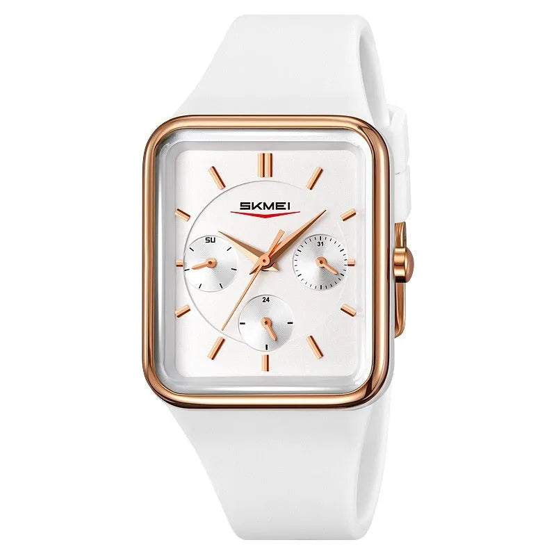 Square silicone waterproof watch for girls with thin 10.8mm case in multiple colour options