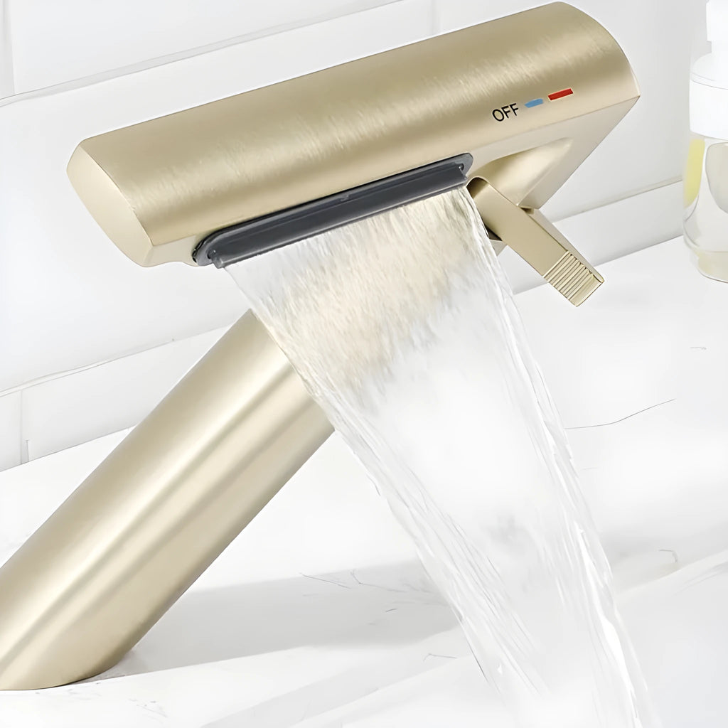 Solid copper bathroom basin mixing faucet in one of four finish options.