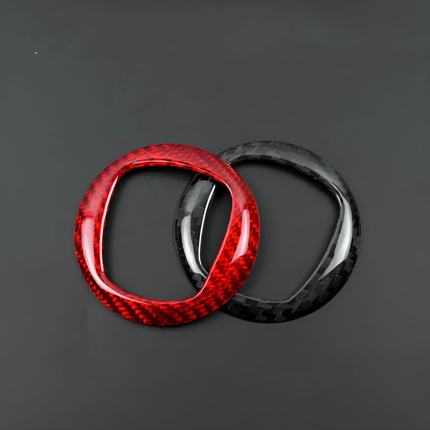 Carbon fibre steering wheel decorative sticker frame in black and red colour options