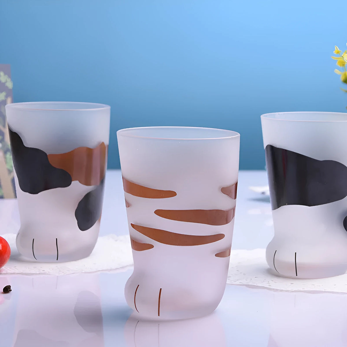 300ml cat paw glass mug with frosted texture for coffee, milk, espresso, and latte