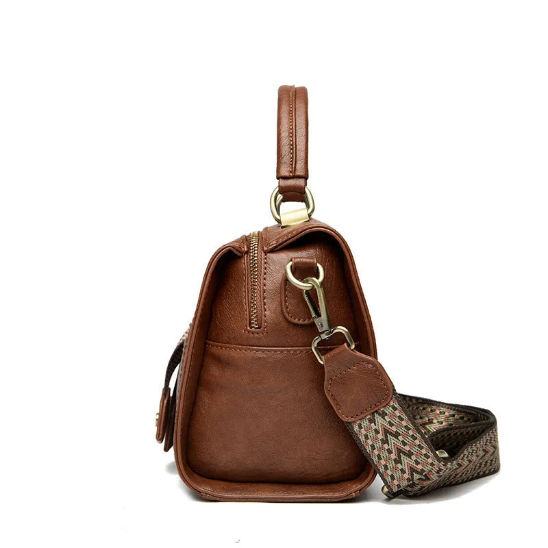 Women's soft PU crossbody bag with sandwich pocket in retro style, horizontal square shape, shown in grey colour