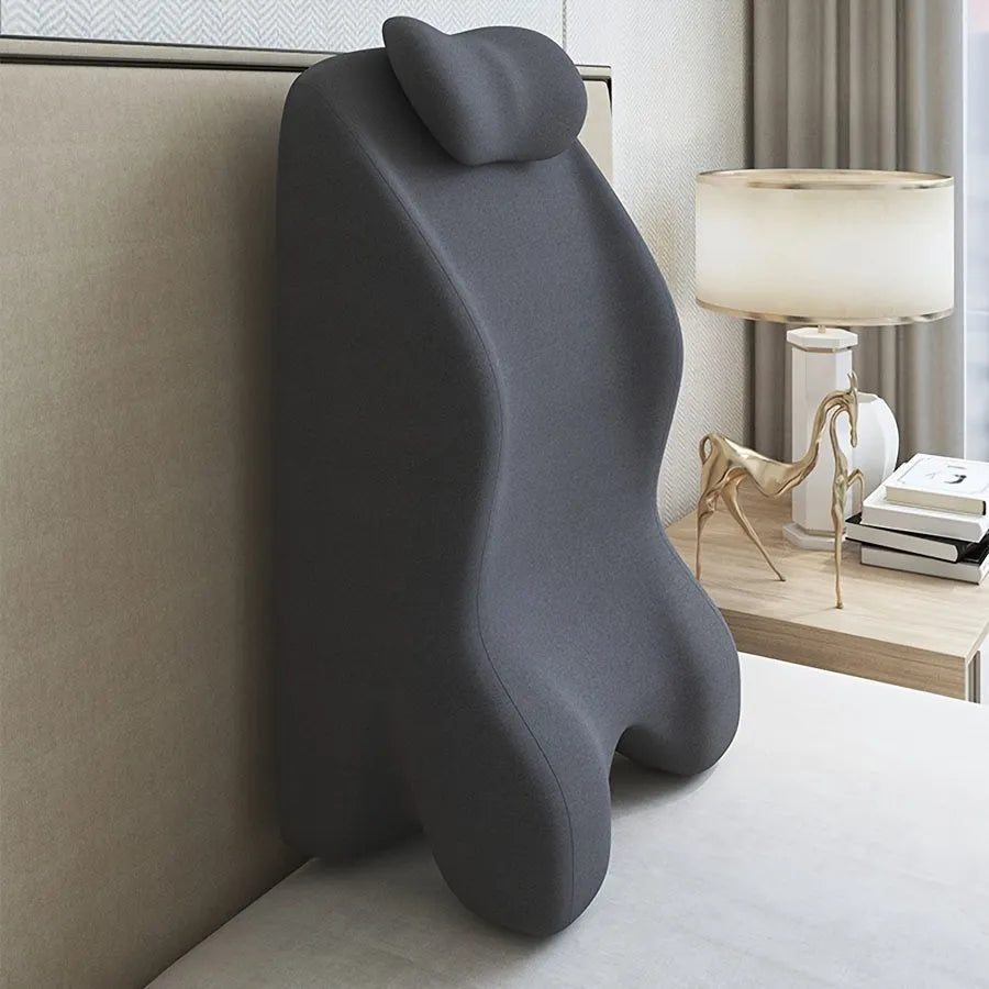 Stomach sleeper's pillow in blue colour with 40cm width and 15cm height for reading support