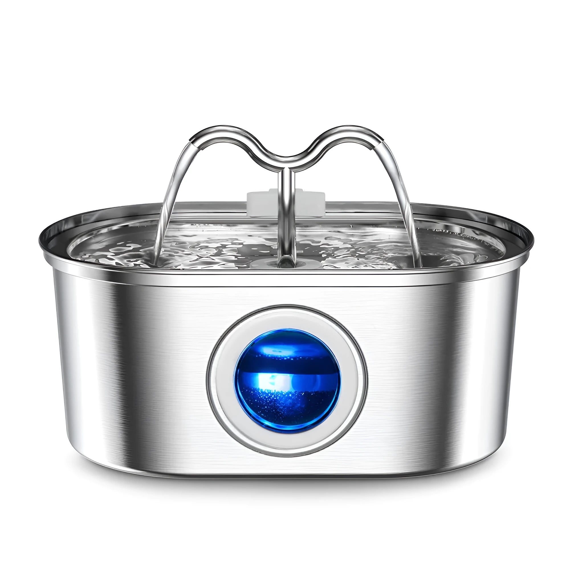 Stainless steel pet water dispenser with elliptical wave double mouth design for cats and dogs