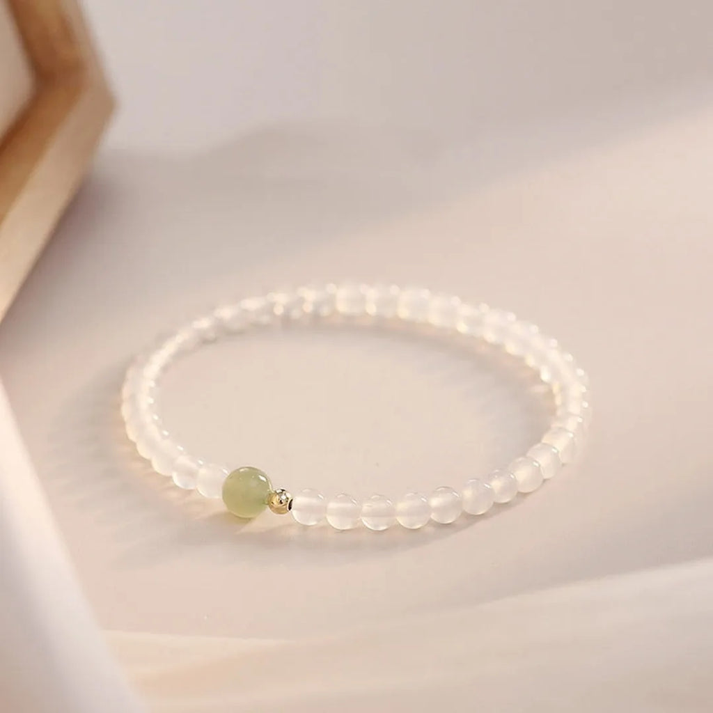 Natural Hetian jade white agate women's bracelet with 15cm diameter in New Chinese style